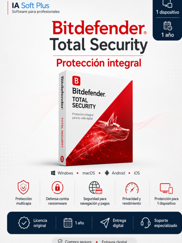 Bitdefender Total Security | 1 dispositivo | 1 año