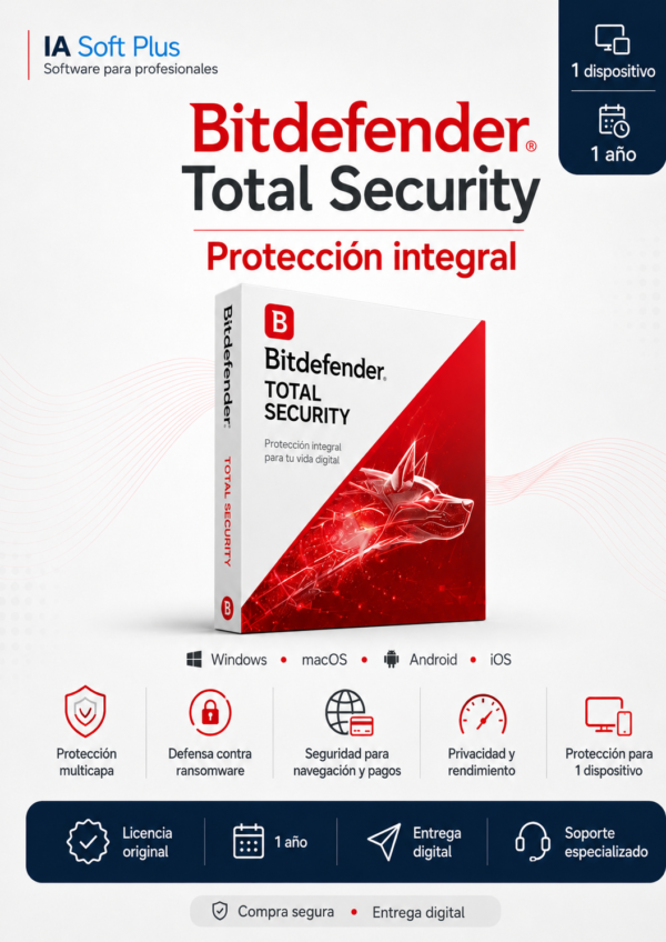 Bitdefender Total Security | 1 dispositivo | 1 año